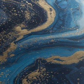 Obraz - Abstrakcyjny niebiesko-złoty marmur (z zegarem) (90x30 cm)