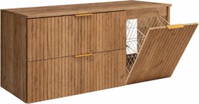 Zestaw mebli łazienkowych z koszem i blatem, złote uchwyty, dąb craft, 120 x 46 x 58,6 cm