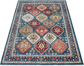 Prostokątny niebieski dywan w geometryczne wzory M0-P11