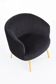 CROWN fotel wypoczynkowy czarny, złoty, glamour, klasyczny, velvet, welur
