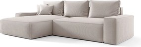 Narożnik MONA z funkcją spania POSO 100 ecru lewy sofa w kształcie litery L z pojemnikiem na pościel kanapa do salonu sofa rozkładana