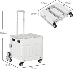 HOMCOM Wózek na Zakupy Składany z Regulowaną Rączką Teleskopową Nośność do 80kg Biały | Aosom PL