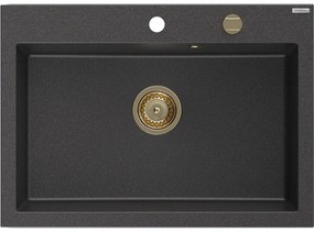 Mexen Elix zlewozmywak granitowy 1-komorowy 700 x 500 mm, czarny nakrapiany, syfon złoty - 6526701005-76-G