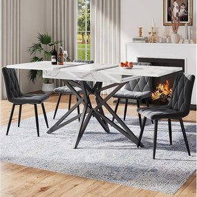 Rozkładany stół do jadalni 120/160 x 68 cm z 4 krzesłami - aksamitne krzesła - - MDF + Metal - biały