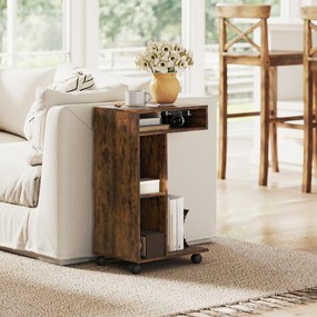 HOMCOM Stolik boczny, wózek serwisowy w kształcie C, 4 kółka, 3 przegródki, 40 x 30 x 69 cm, Rustykalny-brąz