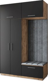 Masseno Garderoba REMA 150/240/60 cm Nowoczesna Szafa do Przedpokoju Dąb lefkas, MONOLITH 85 (Szary)