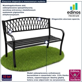 Czarna metalowa ławka z oparciem K5-E71