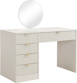 Toaletka z lustrem LED - 5 szuflad - Beżowo-złota - OLENYRA
