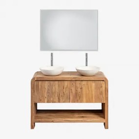 Zestaw Mebli Łazienkowych Z Drewna Vacry Akacja Brąz & 2 X Okrągły Biały Cement Ø40 Cm Zavion & - Sklum