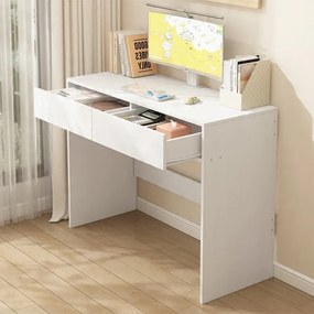 Nowoczesne białe biurko komputerowe z 2 szufladami w stylu loftowym, blat toaletowy 100 cm