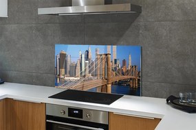 Szkło do Kuchni na Ścianę Rzeka w Cieniu Wieżowców i Mostu