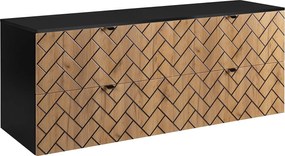 Meble łazienkowe, Złoty dąb rzemieślniczy, 160 x 57 x 46 cm, czarne uchwyty