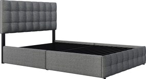 Łóżko tapicerowane dwuosobowe - 140 x 200 cm - z 4 szufladami + regulowany zagłówek - metalowy stelaż - len - szary (z materacem)