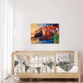 Obraz - Wieś na wybrzeżu Cinque Terre, Włoska Riviera, nowoczesny impresionism (70x50 cm)