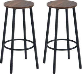 HOMCOM Zestaw krzeseł barowych w designie przemysłowym, rama metalowa, podparcie dla stóp, 42 x 42 x 65 cm