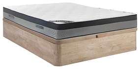 Zestaw 140 x 190 cm: stelaż ze skrzynią   w jasnym naturalnym kolorze + materac hybrydowy z kieszeniowymi sprężynami 7 stref i pianką z pamięcią kształtu, gr. 30 cm – ILYROS od YSMÉE