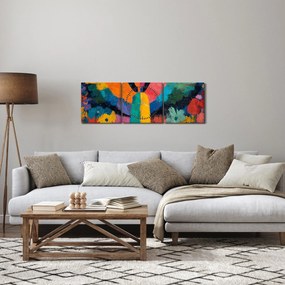 Obraz - Abstrakcyjny anioł z kwiatami (z zegarem) (90x30 cm)