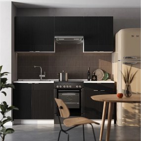 Aneks kuchenny czarny w paski/biały 200x60x81.6 fame-line