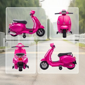 AIYAPLAY Elektryczny Motocykl Dziecięcy Vespa 6V z Bocznymi Kółkami, Reflektorami i Klaksonem, Różowy, 71 x 37 x 52 cm, Dla Dzieci 2-6 Lat | Aosom PL