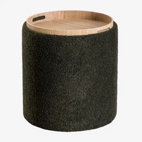 Okrągły, Tapicerowany Stolik Pomocniczy Berkeleni Z Tacą I Schowkiem, Ø40 Cm Tkanina Baranek Boucle Szałwiowa Zieleń - Sklum