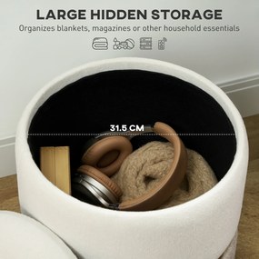 HOMCOM Taboret z miejscem do przechowywania, kremowy, z metalowym pierścieniem, dwukolorowy design, Ø36 x 44H cm