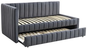 Łóżko 90x200 z drugim wysuwanym miejscem do spania szary welur DERBY