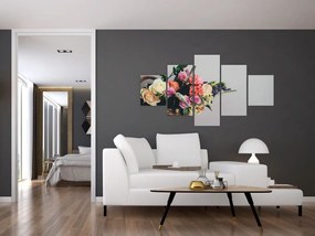 Obraz kosza z kwiatami (125x70 cm)