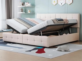 Łóżko z tapicerowanym zagłówkiem 180x200cm z weluru - przekształcane w 2 pojedyncze łóżka - Beżowe