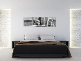 Obraz - Przyczepka, czarno - biały (170x50 cm)