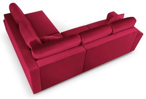 Czerwony aksamitny rozkładany/ze schowkiem narożnik (prawostronny/w kształcie litery L) Kyoto – Cosmopolitan Design