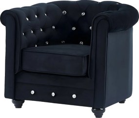Fotel CHESTERFIELD – welur w kolorze czarnym z kryształowymi guzikami