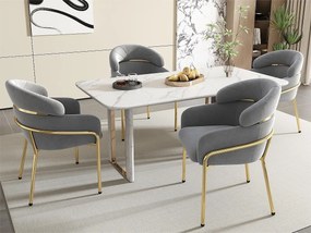 Zestaw 4 leżaków z weluru - z 4 złotymi metalowymi nogami - Szary