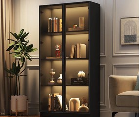 Witryna szklana 80x40x160 cm - z oświetleniem LED - z regulowanymi półkami - z 2 drzwiami - czarna