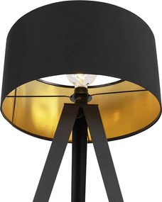 Lampa stojąca czarna z czarnym kloszem i złotym wnętrzem - Ilse