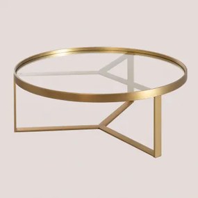 Okrągły Stolik Kawowy Ø90 Cm Ze Szkła I Stali Amelia Matowe Złoto - Sklum