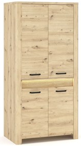 Szafa czterodrzwiowa z półkami i drążkiem podświetlana dąb artisan W3-M65