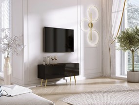 Szafka RTV: czarny matowy/czarny błyszczący, złote nogi, 100 x 52 x 32 cm