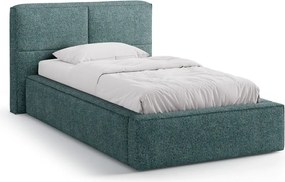 Turkusowe tapicerowane łóżko jednoosobowe ze schowkiem i stelażem 90x200 cm Darren – Micadoni