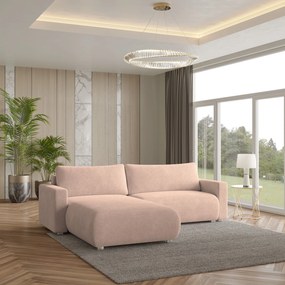 Masseno Narożnik TURIN z funkcją spania i pojemnikiem na pościel Narozniki L, Rozkładana sofa - Pudrowy róż, NOW OR NEVER 61