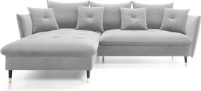 Narożnik GLAM Lewostronny z funkcją spania, zestaw z poduszkami wolnostojący tkanina RIVIERA 80 Jasny szary DOMO HOME