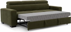Sofa trzyosobowa Modeno z funkcją spania - oliwkowy welur hydrofobowy Monolith 38 - Wyprzedaż ekspozycji