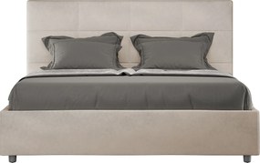 Łóżko wyposażone w stelaż z listwami tapicerowane 140x210 microfibra piaskowy Mika