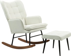 HOMCOM Fotel bujany z podnóżkiem, delikatny system bujania, imitacja lnu, 64 x 89 x 90 cm, kolor kremowy