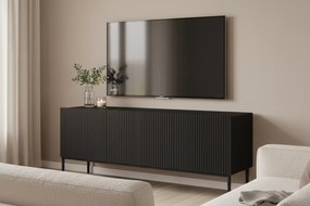 Szafka RTV Nicole 150 cm na metalowych nogach z szufladą - czarny mat / czarne nóżki