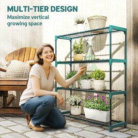 Outsunny Zestaw 2 stojaków na rośliny, 4-poziomy, 104 cm wysokości, stojak na kwiaty do wnętrz i na zewnątrz, stal, ciemnozielony | Aosom PL