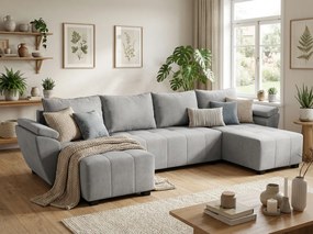 Rozkładana sofa narożna w kształcie U LIVARO 305x140 cm, jasnoszara