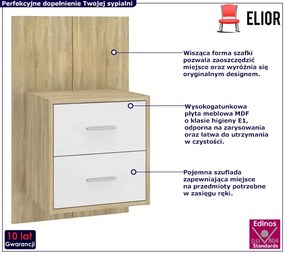 Skandynawska wisząca szafka nocna biały + dąb sonoma - Roxe