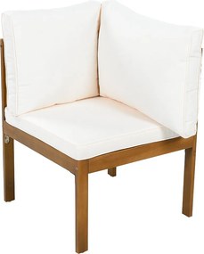 Zestaw salonu ogrodowego 5 osób, kanapa narożna + stolik kawowy, konstrukcja z akacji, z plecionego sznurka, beżowy