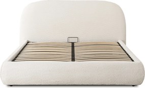 Łóżko Tapicerowane 160x200 cm ROSSO ze Stelażem i Pojemnikiem Dwuosobowe Boucle Kremowe