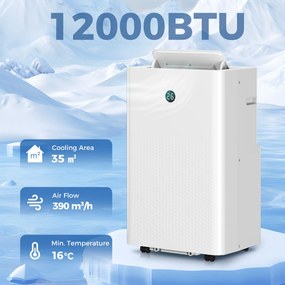 HOMCOM Przenośny klimatyzator 12 000 BTU, 4 w 1: chłodzenie, osuszanie, wentylacja, tryb snu, sterowanie WiFi i głosowe | Aosom PL